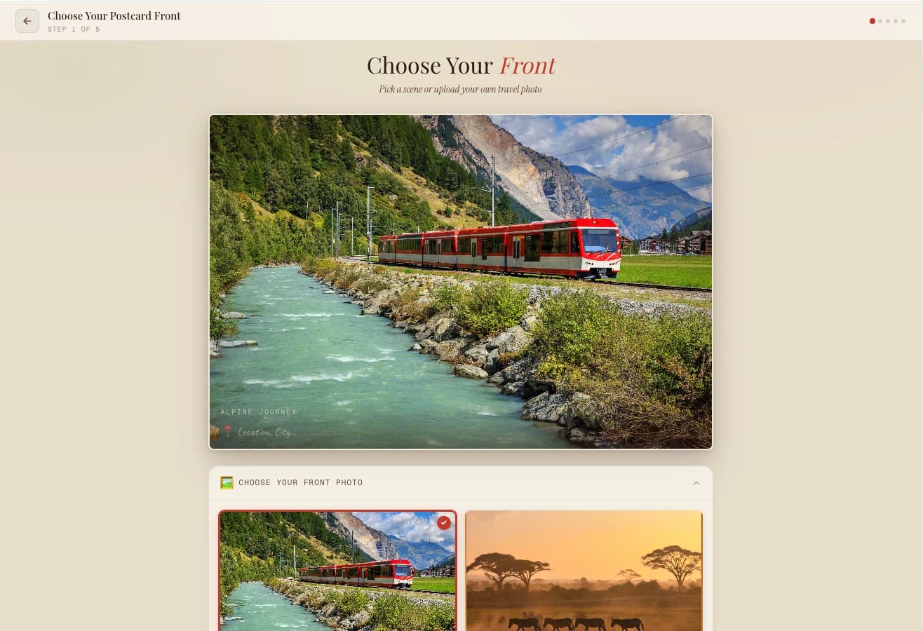 Choosing a postcard front in the letter builder